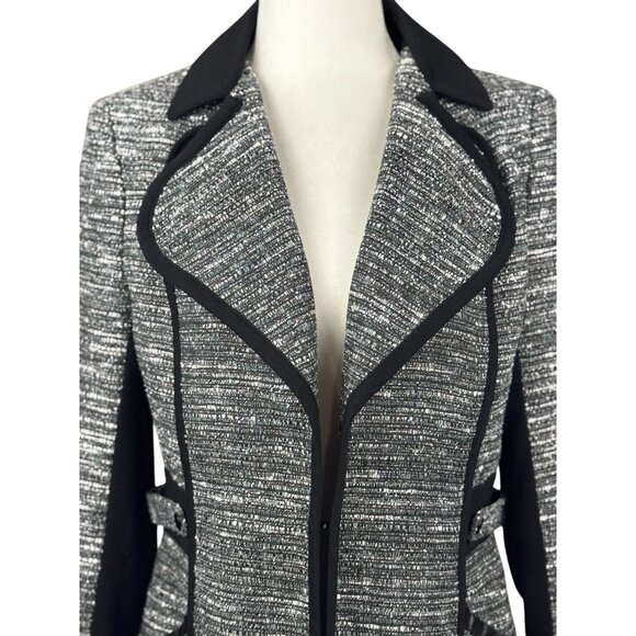 Laundry by Shelli Segal Black Gray Flare Coat Jacket Womens Size 6 Contrast Trim - Picture 14 of 16
